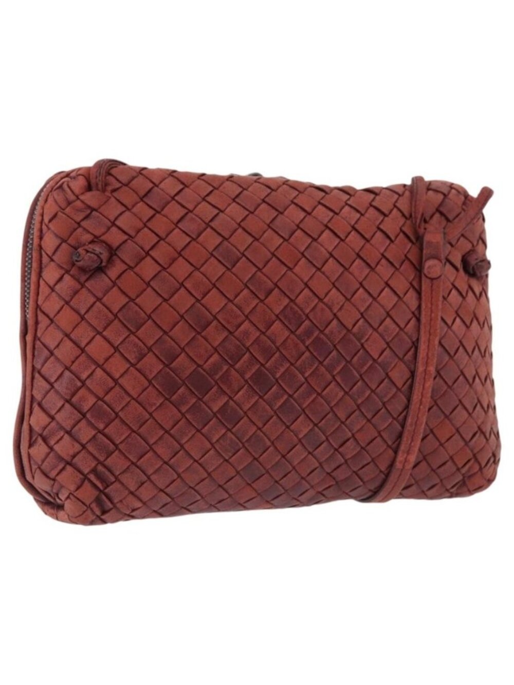 Authentic BOTTEGA VENETA INTRECCIATO Shoulder Bag Leather Red Silver